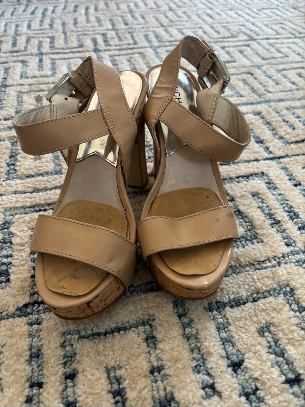 Michael Kord Neutral Beige Platform Sandals with Ankle Strap